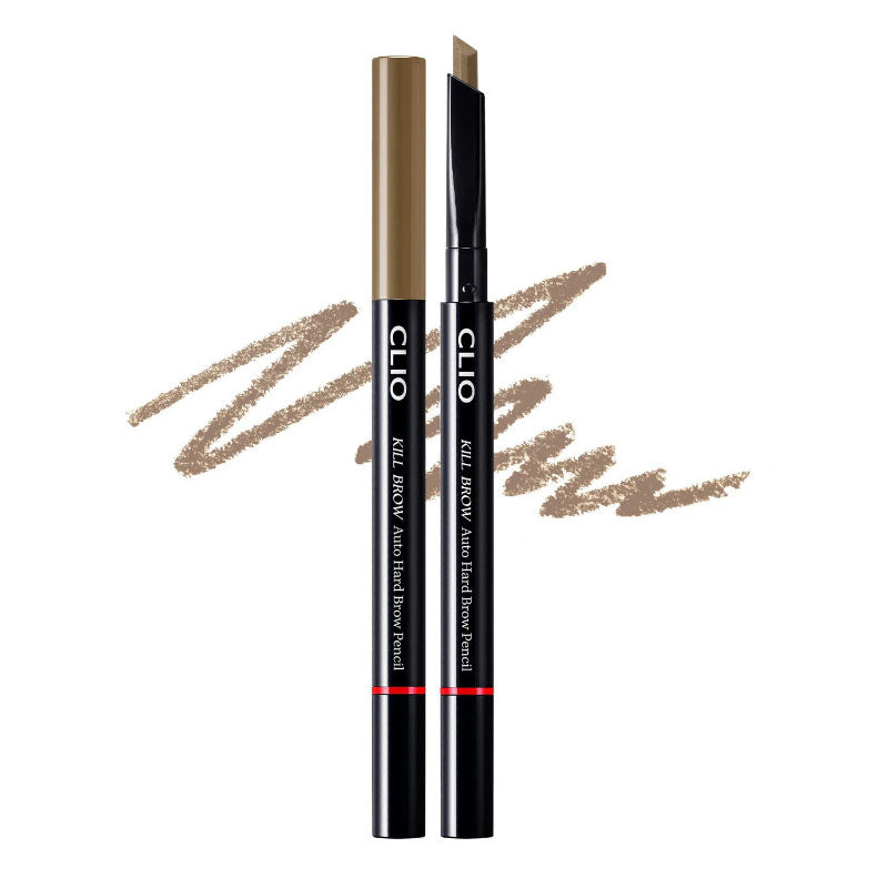 CLIO Kill Brow Auto Hard Brow Pencil 0.100g - #02 Light Brown (Waterproof, Smudge-Proof, Dual-Ended with Spoolie & Sharpener)