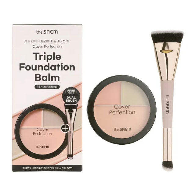 The Saem Cover Perfection Triple Foundation Balm + Dual Brush Set 22ml