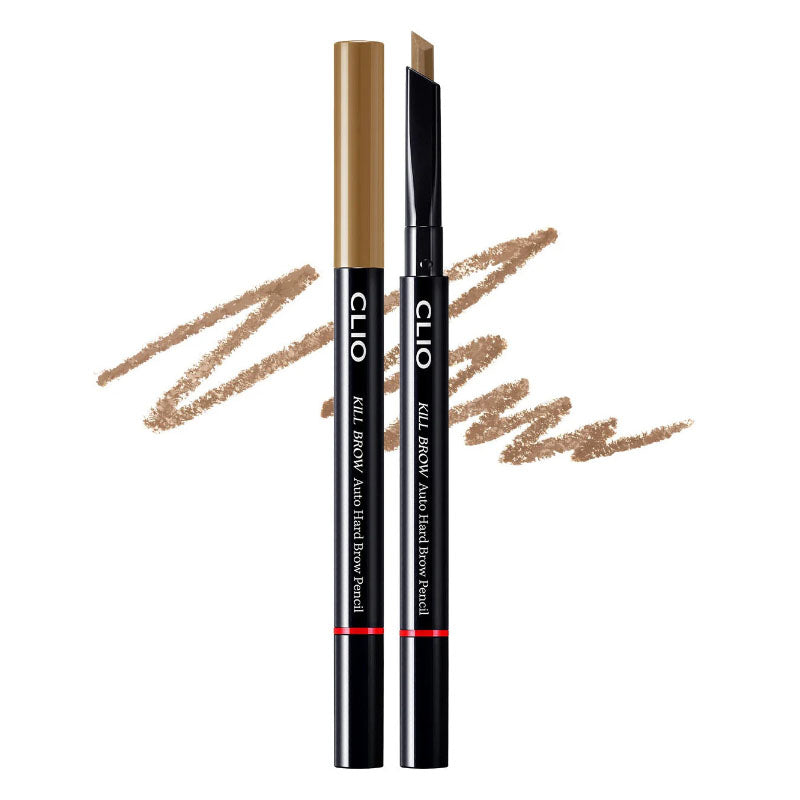 CLIO Kill Brow Auto Hard Brow Pencil 0.100g - #02 Light Brown (Waterproof, Smudge-Proof, Dual-Ended with Spoolie & Sharpener)