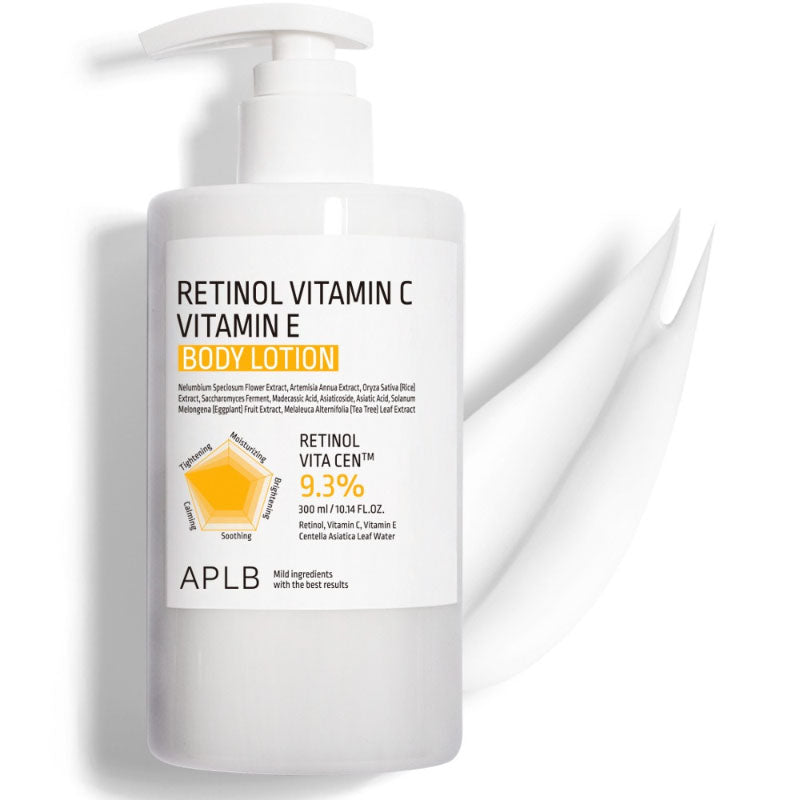 APLB Retinol Vitamin C Vitamin E Body Lotion for Elasticity & Moisture, Fragrance-Free, 300ml (1pc)