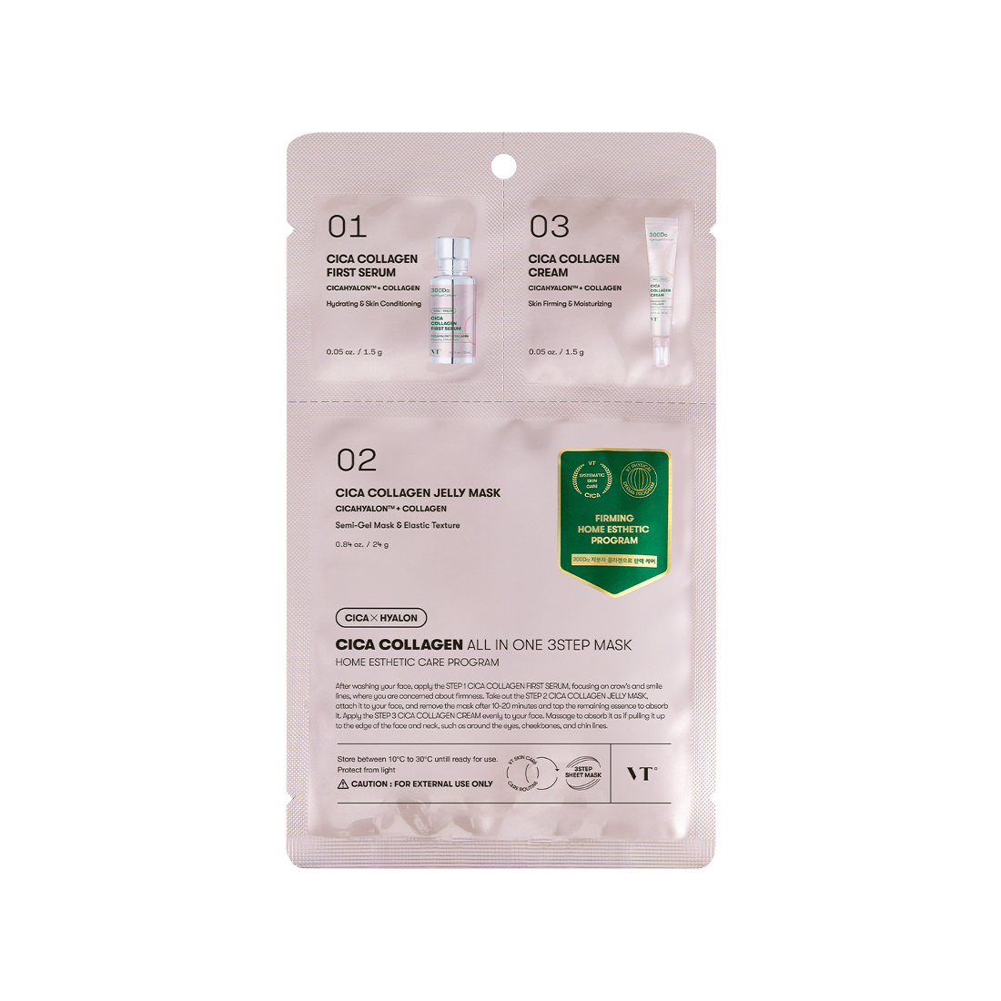 VT Cosmetics Cica Collagen All-In-One 3-Step Mask (28g x 5 Sheets)