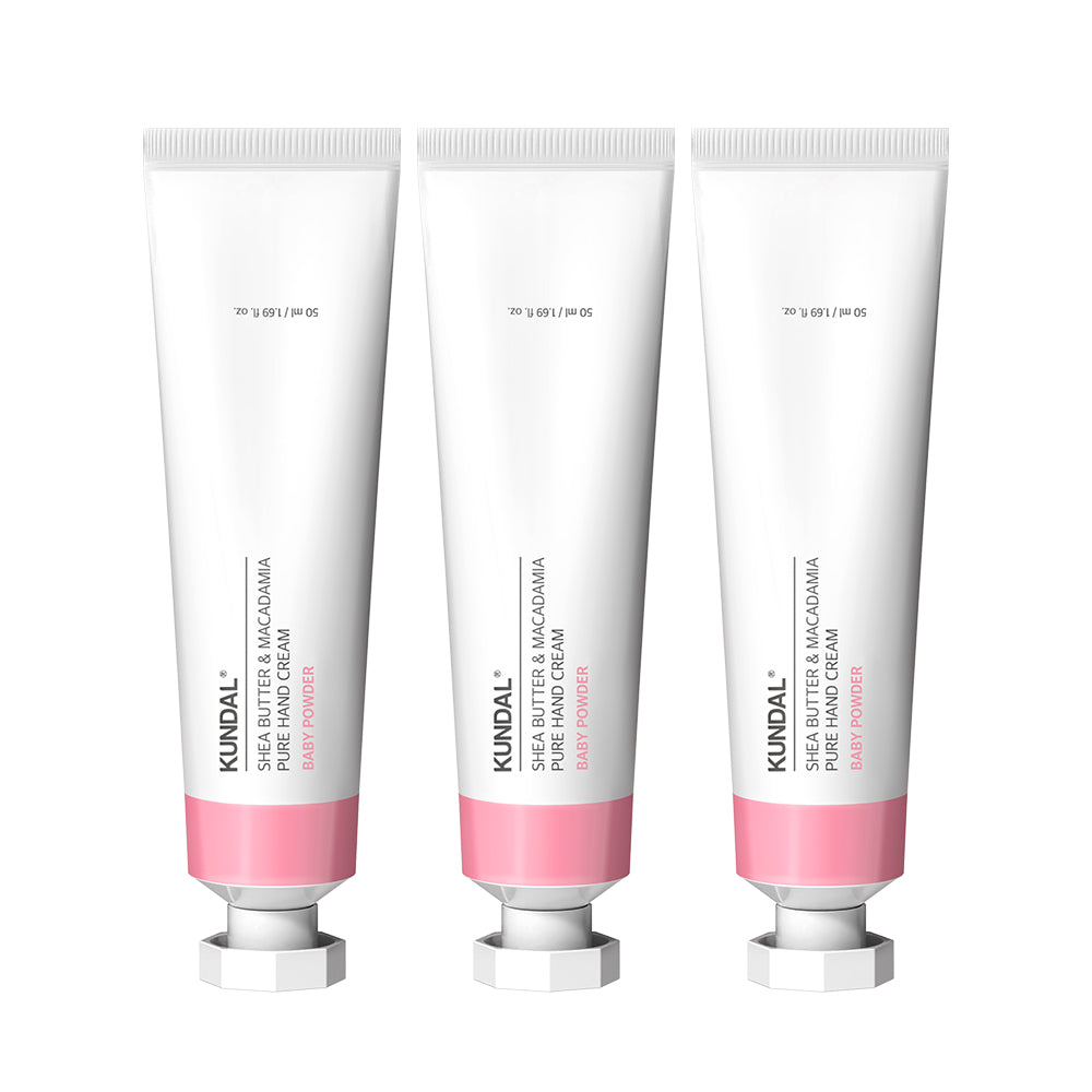 Kundal Shea Butter & Macadamia Pure Hand Cream, Baby Powder Scent, 50ml x 3ea