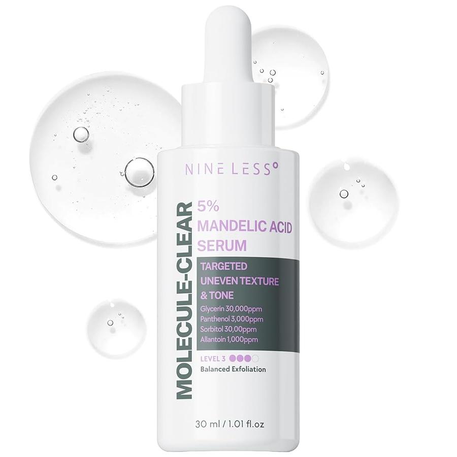 [아마존 공식]NINELESS Molecule-Clear 5% 만델산 세럼 - 민감한 피부를 위한 한국 스킨케어 부드러운 AHA 각질 제거 - 판테놀, 알란토인, 나트륨 히알루론산