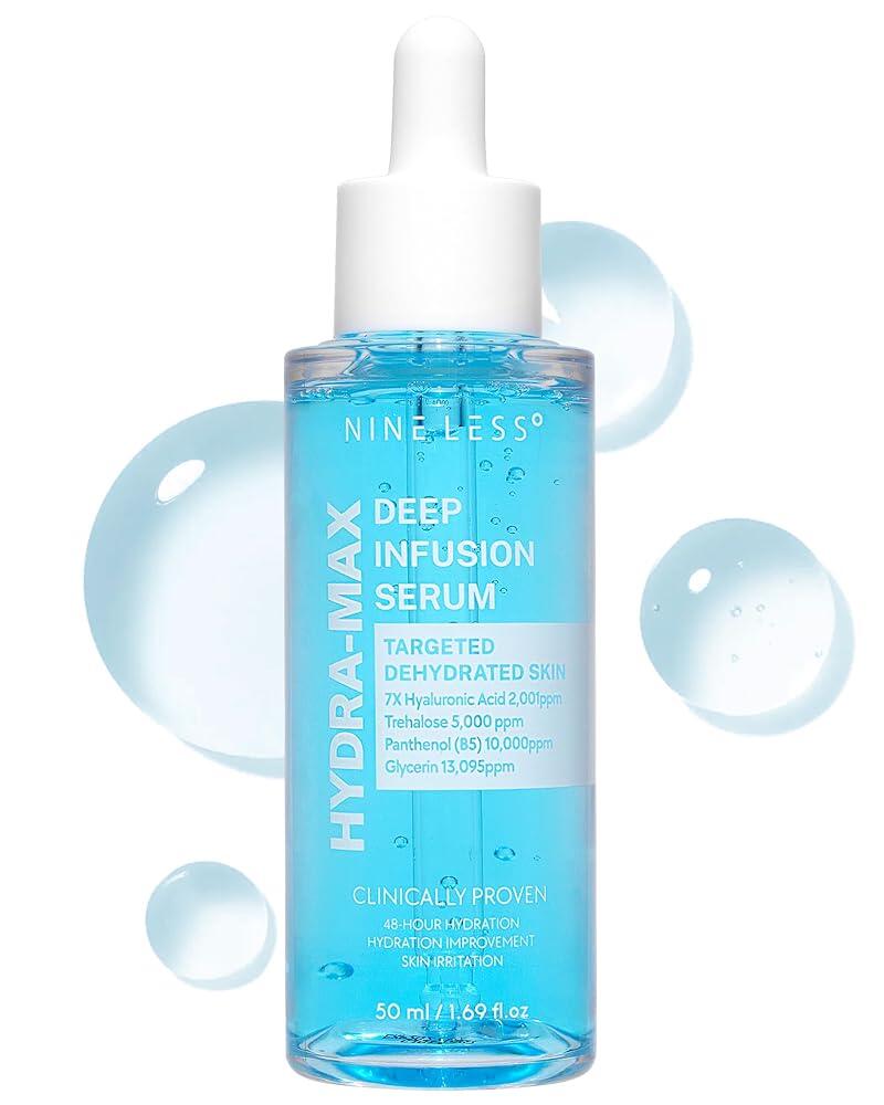 NINELESS Hydra-Max Deep Infusion Serum - 48-Hour Hydrating Face Serum with Hyaluronic Acid & Panthenol (Pack of 5) 50ml