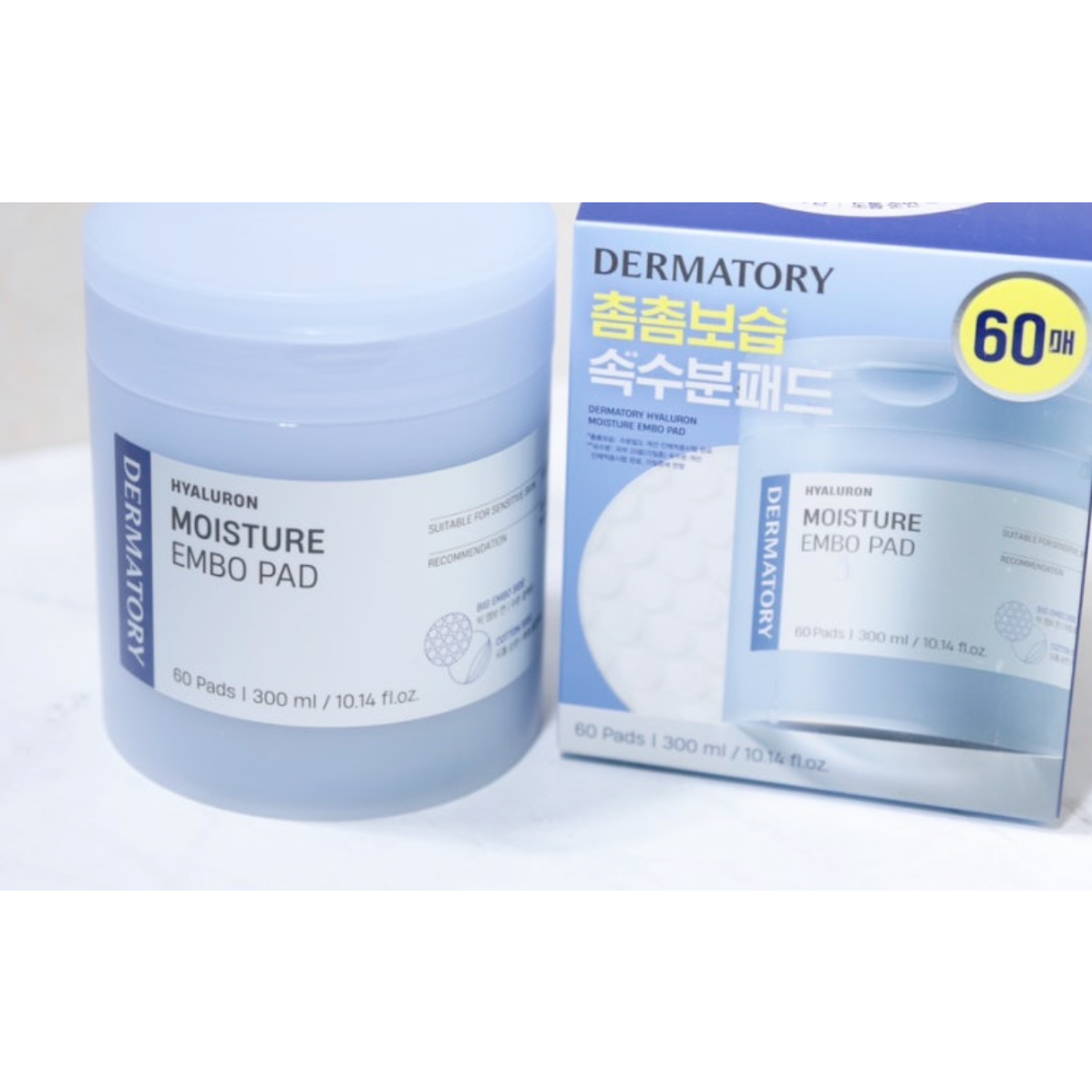 더마토리 DERMATORY HYALURON MOISTURE EMBO PAD 히알루론 수분샘 엠보 토너패드 갈라쓰는 수분패드 붙여서수분보충 60매 기획 (+60매 리필)  1개  1