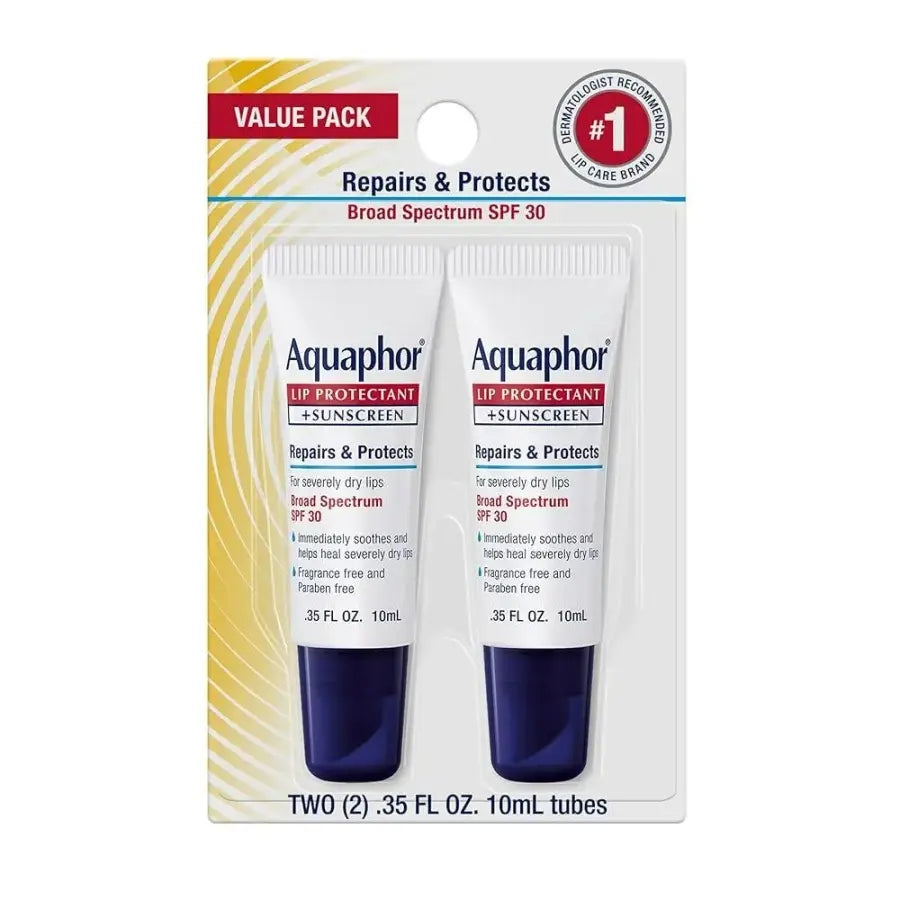 Aquaphor Lip Protectant + Sunscreen Broad Spectrum SPF 30 for Dry and Cracked Lips, 10ml (0.35 oz) Tube