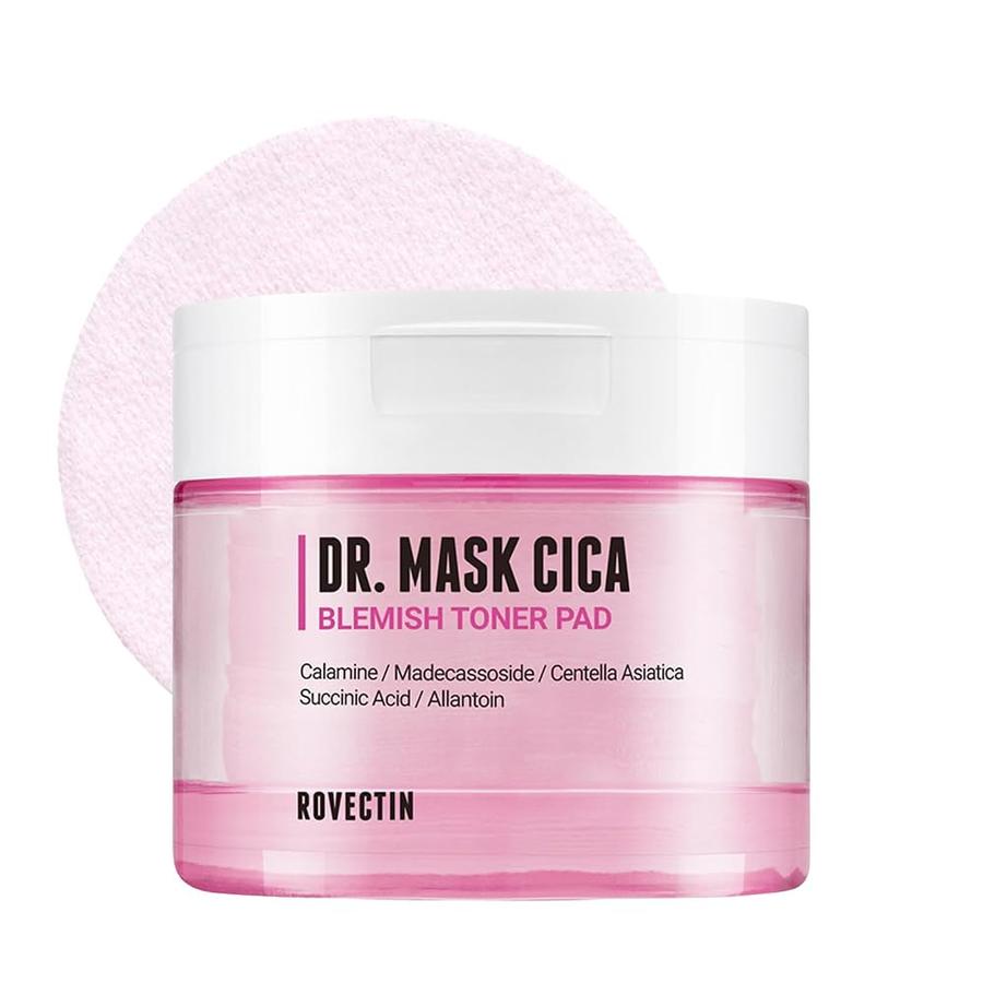 [아마존 공식]ROVECTIN Dr. Mask CICA 블레미쉬 토너 패드 | 핑크 시카 복합체 + 센텔라 엑소좀이 함유된 홍조 및 여드름 진정 패드 | 숙신산 진정 | 민감한 피