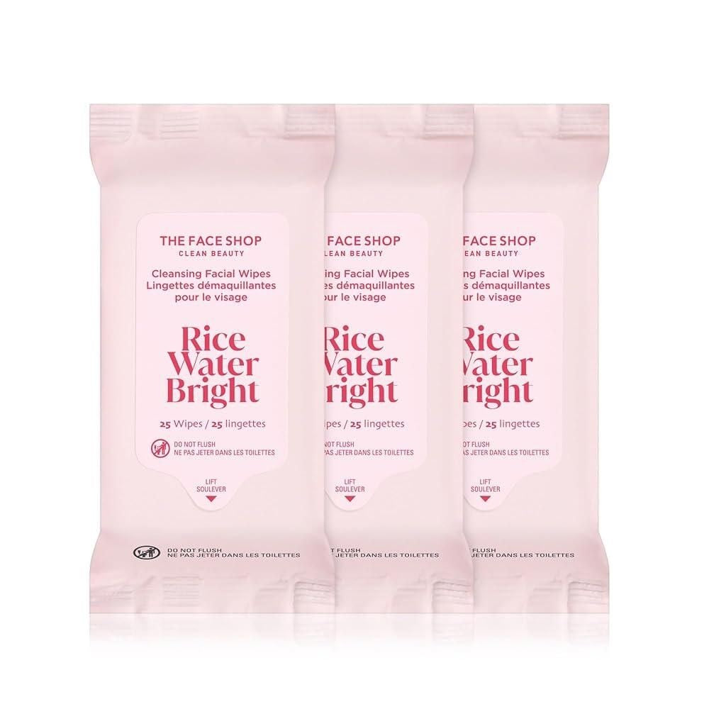 The Face Shop Rice Water 브라이트 메이크업 리무버 물티슈 쌀 추출물 브라이트닝 보습 클렌징 밀크 함유 비건 일회용 페 50 Count (Most Popular)