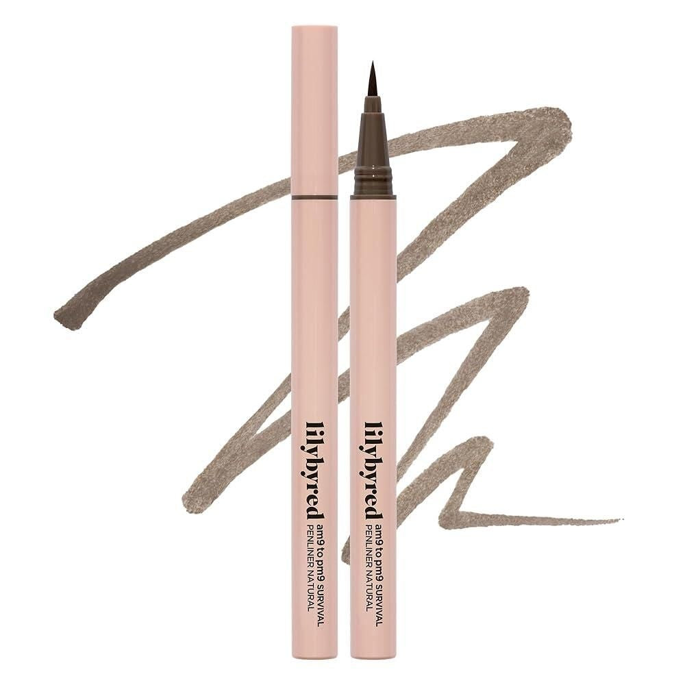 Lilybyred AM9 to PM9 Survival Penliner Natural 한국 소프트 애쉬 톤 리퀴드 아이라이너 0.1mm 초미 브러시 빠른 건조 얼룩 방