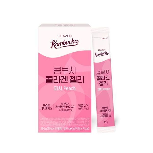 Teazen Kombucha Collagen Jelly Peach (14 Sticks x 2 Packs) 20ml