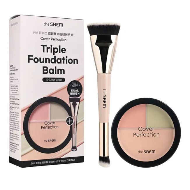 The Saem Cover Perfection Triple Foundation Balm + Dual Brush Set 22ml
