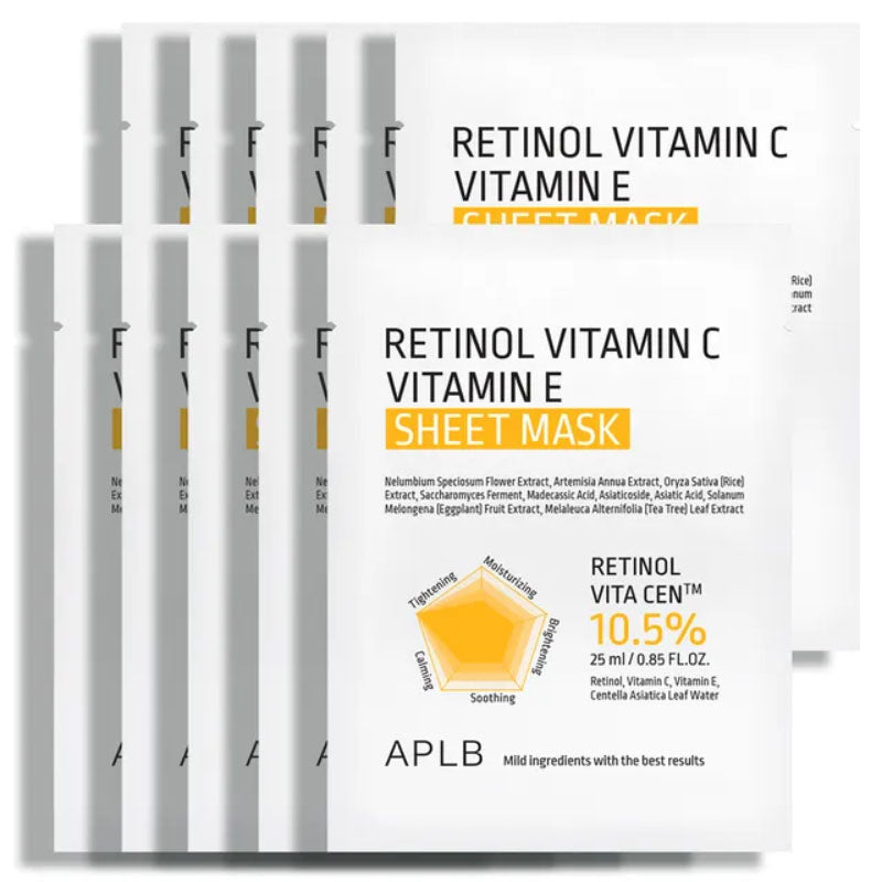 APLB Retinol Vitamin C Vitamin E Sheet Mask (25ml x 10 Sheets)