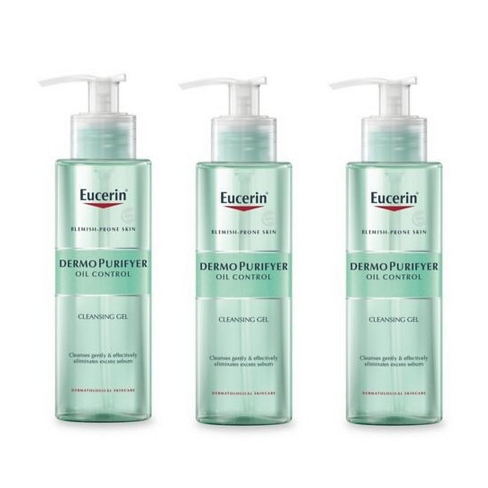 Eucerin 더모 퓨리파이어 오일 컨트롤 클렌징 젤 200ml x3팩 Dermo Purifyer Face Cleansing Gel for Blemish Prone Skin