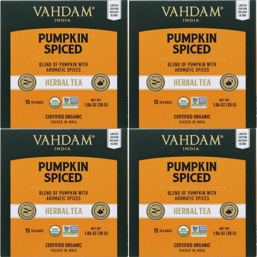 Vahdam Pumpkin Spice Herbal Tea Bags 바담 호박 스파이스 허브차 티백 15개입 4팩