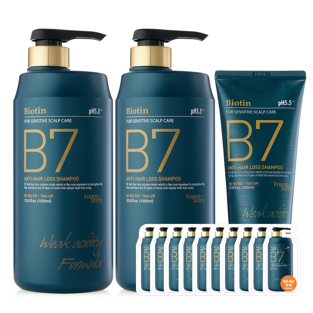 포레스트스토리 B7 약산성 탈모 샴푸 1000ml 2개+200ml+10매 비오틴 남자 여자
