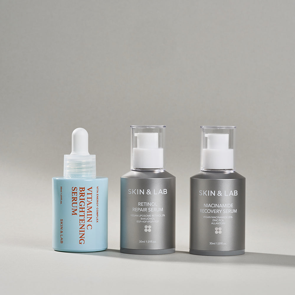 스킨앤랩 레티놀 리페어 세럼 30ml + 나이아신아마이드 리커버리 세럼 30ml + [Vegan]비타민C 브라이트닝 세럼 30ml 3종 세트