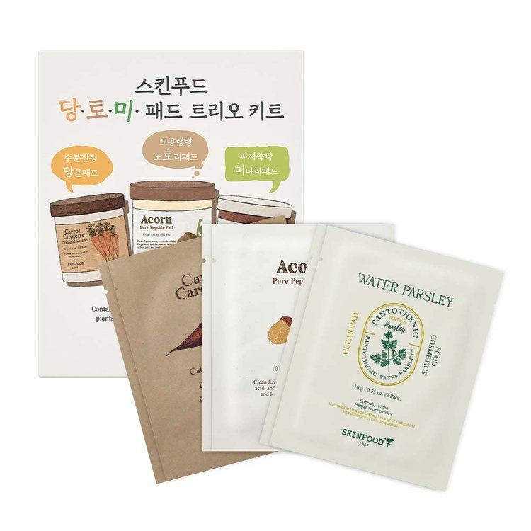 Skinfood Carrot, Acorn & Pantothenic Water Parsley Travel Toner Pad Trio Set (40sheets x 6 packs)