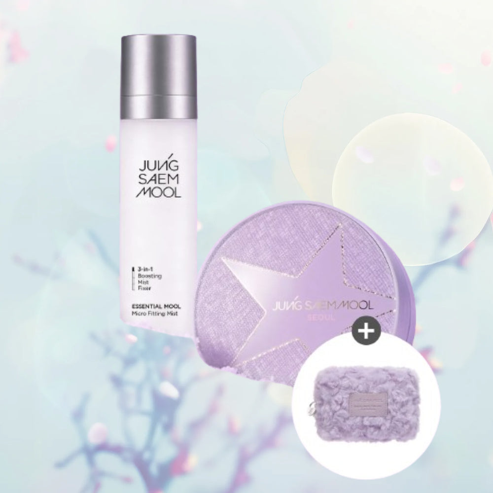 올리브영 정샘물 [홀리데이SET] 에센셜 스킨 누더 쿠션 (리필포함)+물 미스트 120ml+퍼플 퍼 파우치