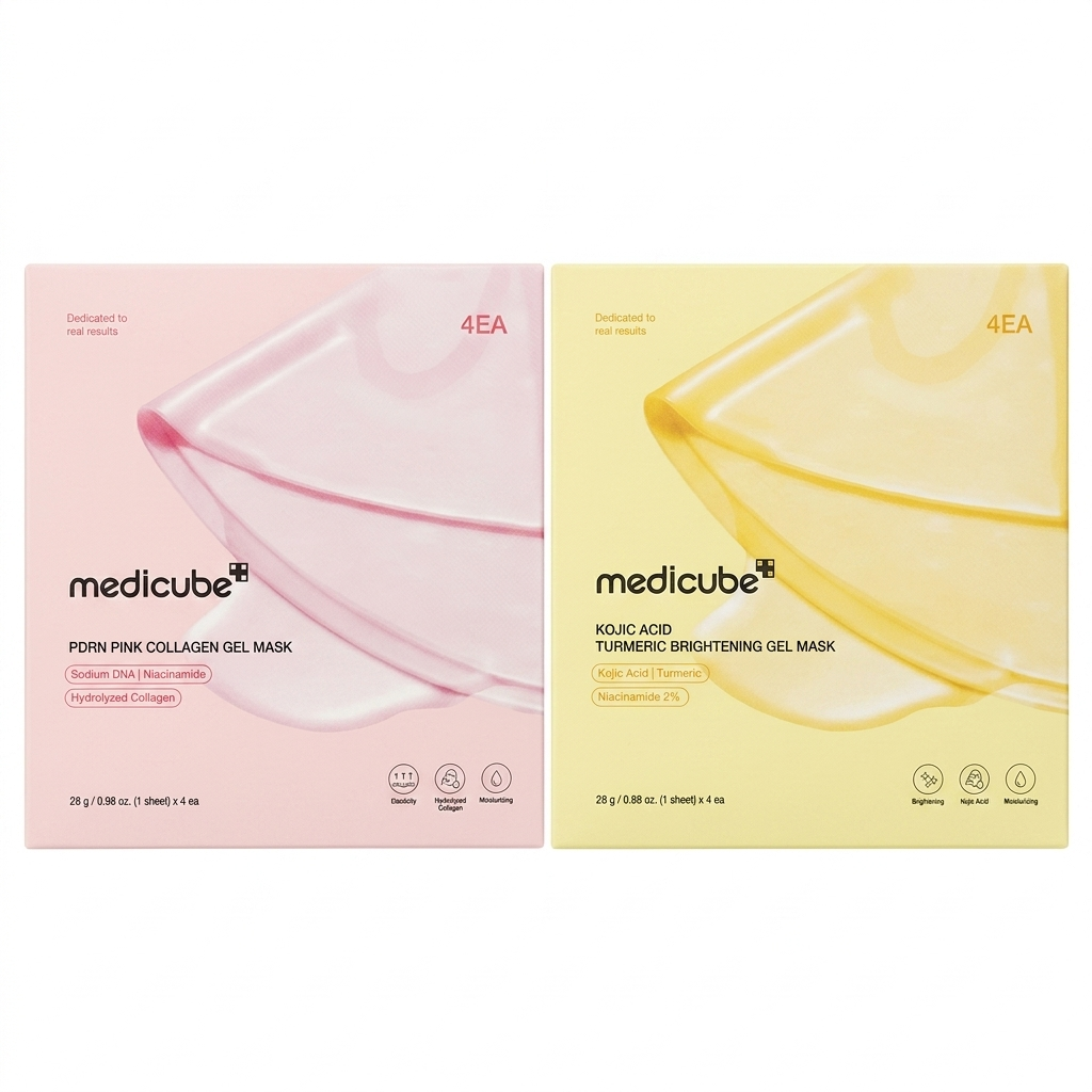 Medicube 1박스 4매 PDRN 핑크 콜라겐 코직산 터머릭 브라이트닝 젤 마스크