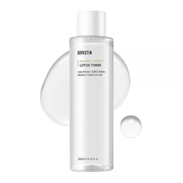 ROVECTIN Calming Lotus 워터 토너 - pH4.7 트러블 케어를 위한 추가 진정 및 수분 공급 | 정화를 40% 연꽃 추출물 히알루론산, 알코올 프리, 비건, K-