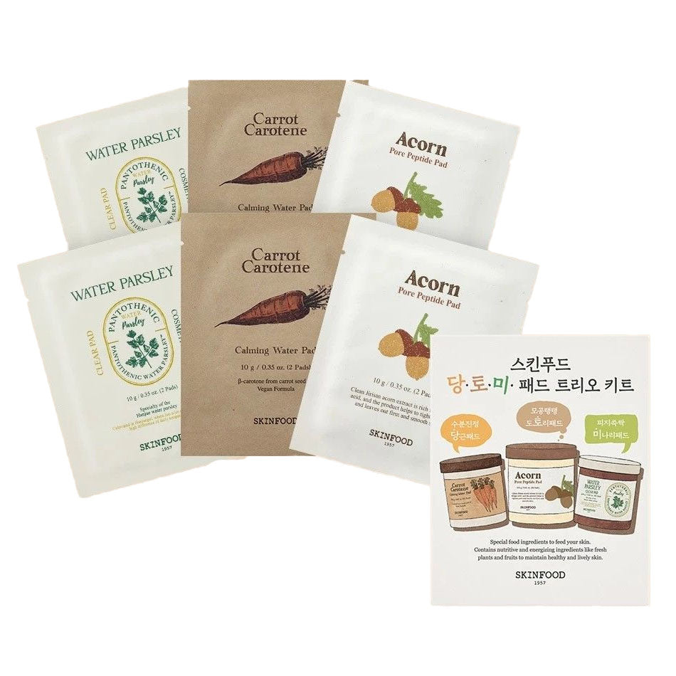 Skinfood Carrot, Acorn & Pantothenic Water Parsley Travel Toner Pad Trio Set (40sheets x 6 packs)