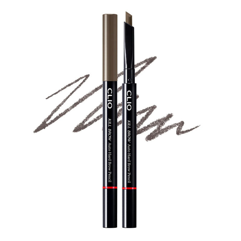 CLIO Kill Brow Auto Hard Brow Pencil 0.100g - #02 Light Brown (Waterproof, Smudge-Proof, Dual-Ended with Spoolie & Sharpener)