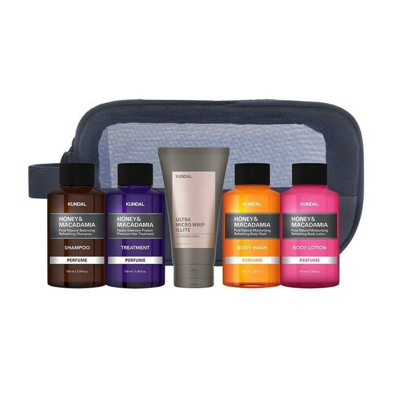 Kundal Travel 5-Piece Kit Type B (White Musk Scent, Includes Cleansing Foam) - 1 Set 225ml